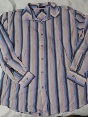 Sean John XXXL Button Down Shirt Ombre Stripes Black Pink Tan Blue